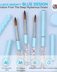 Acrylic Nail Brush Set-4PCS Serenity Blue Liquid Sand Crystal Handle 3A+ Superior Level Nail Brushes