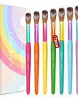 7PCS Rainbow Colorful Acrylic Nail Brush Set - Size 6/8/10/12/14/16/18