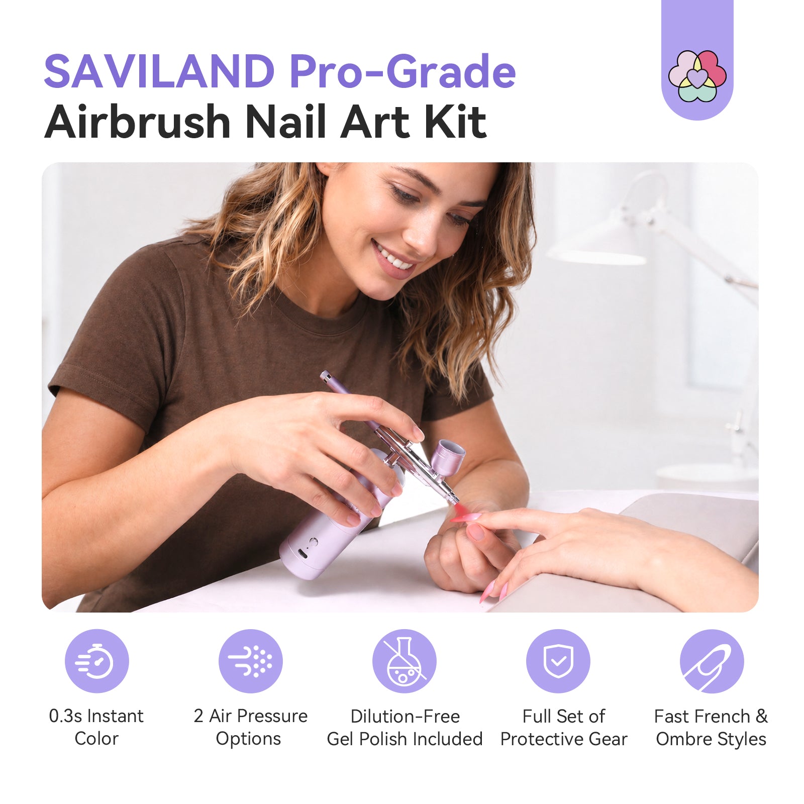 Airbrush Nail Kit with Gel Polish, Stencils & Cleaner | SAVILAND