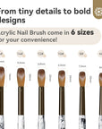 Acrylic Nail Brush Set- 6PCS Size 4/8/10/12/14/16