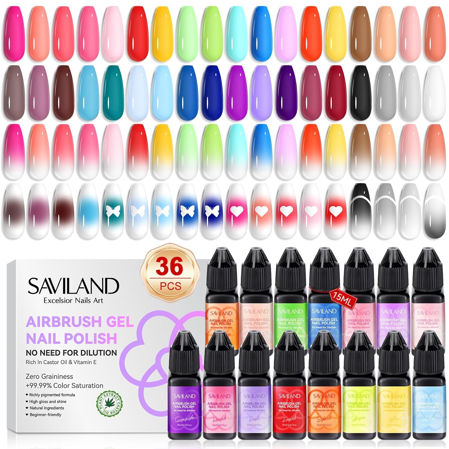 Airbrush Gel Nail Polish 36 Colors High Pigment Set | SAVILAND
