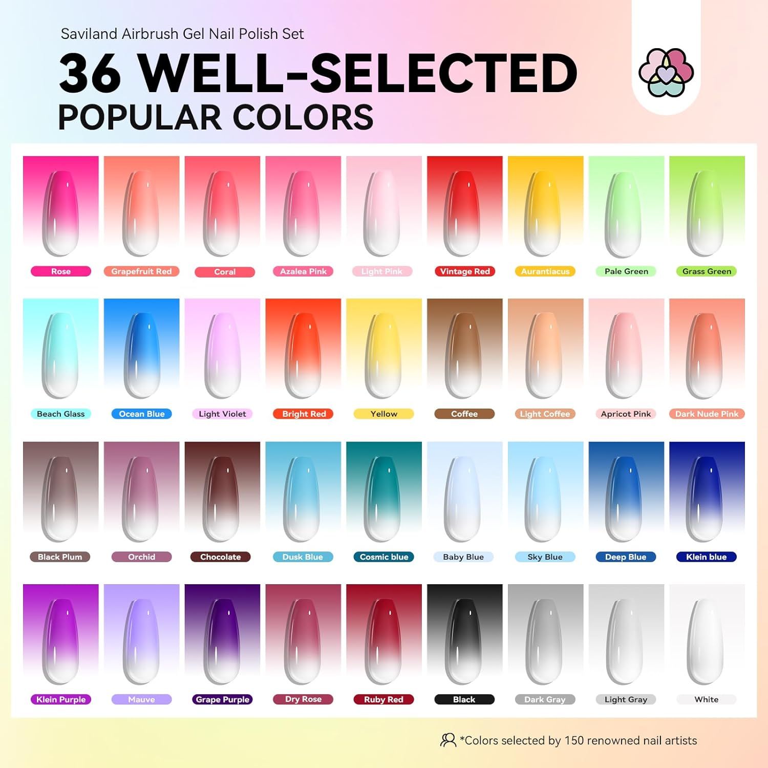 Airbrush Gel Nail Polish 36 Colors High Pigment Set | SAVILAND