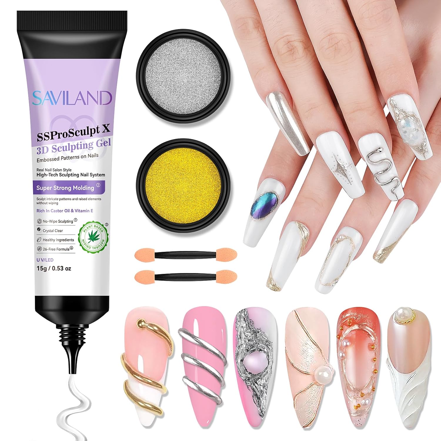 3D Nail Gel Kit with Chrome Powder | SAVILAND