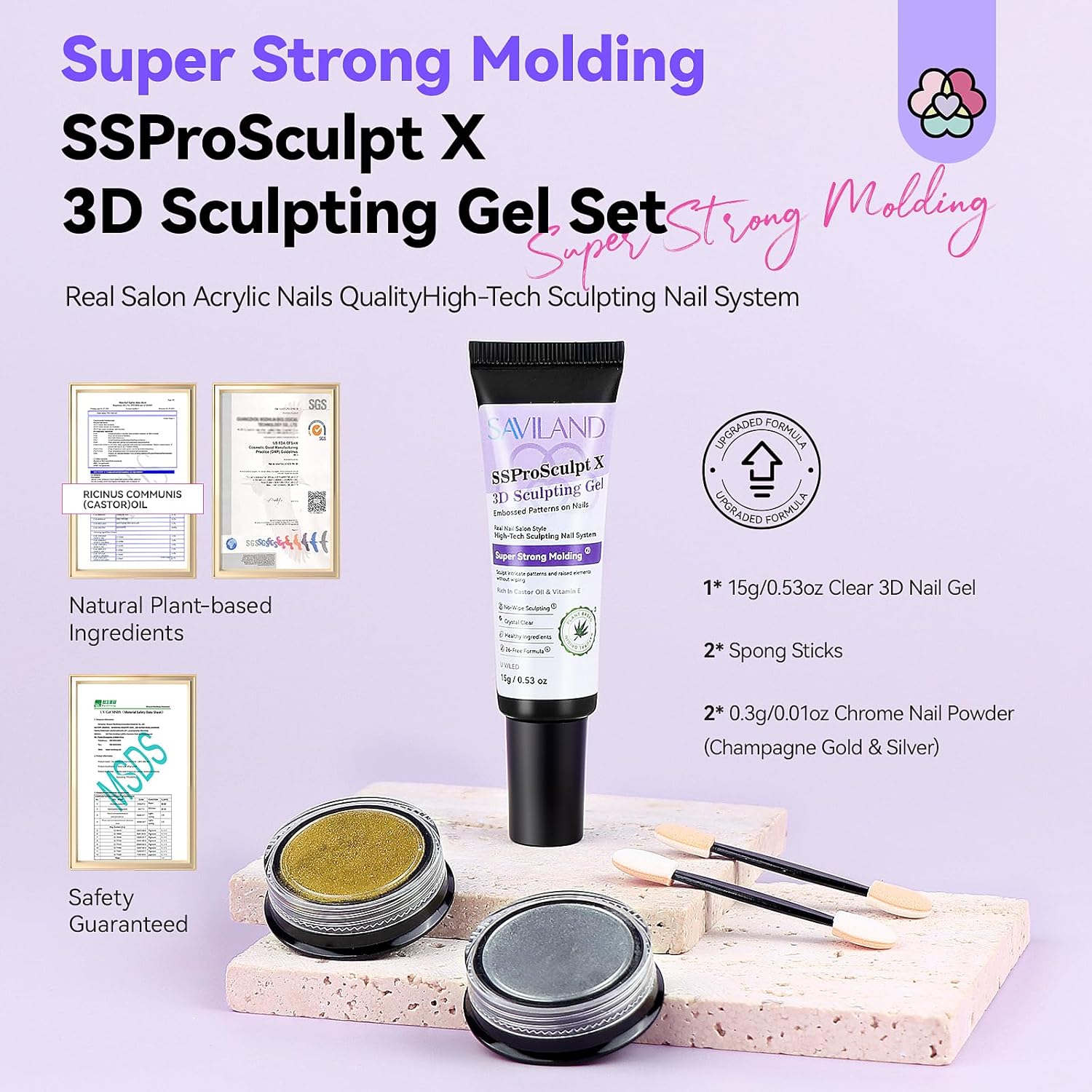 3D Nail Gel Kit with Chrome Powder | SAVILAND