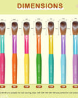 7PCS Rainbow Colorful Acrylic Nail Brush Set - Size 6/8/10/12/14/16/18