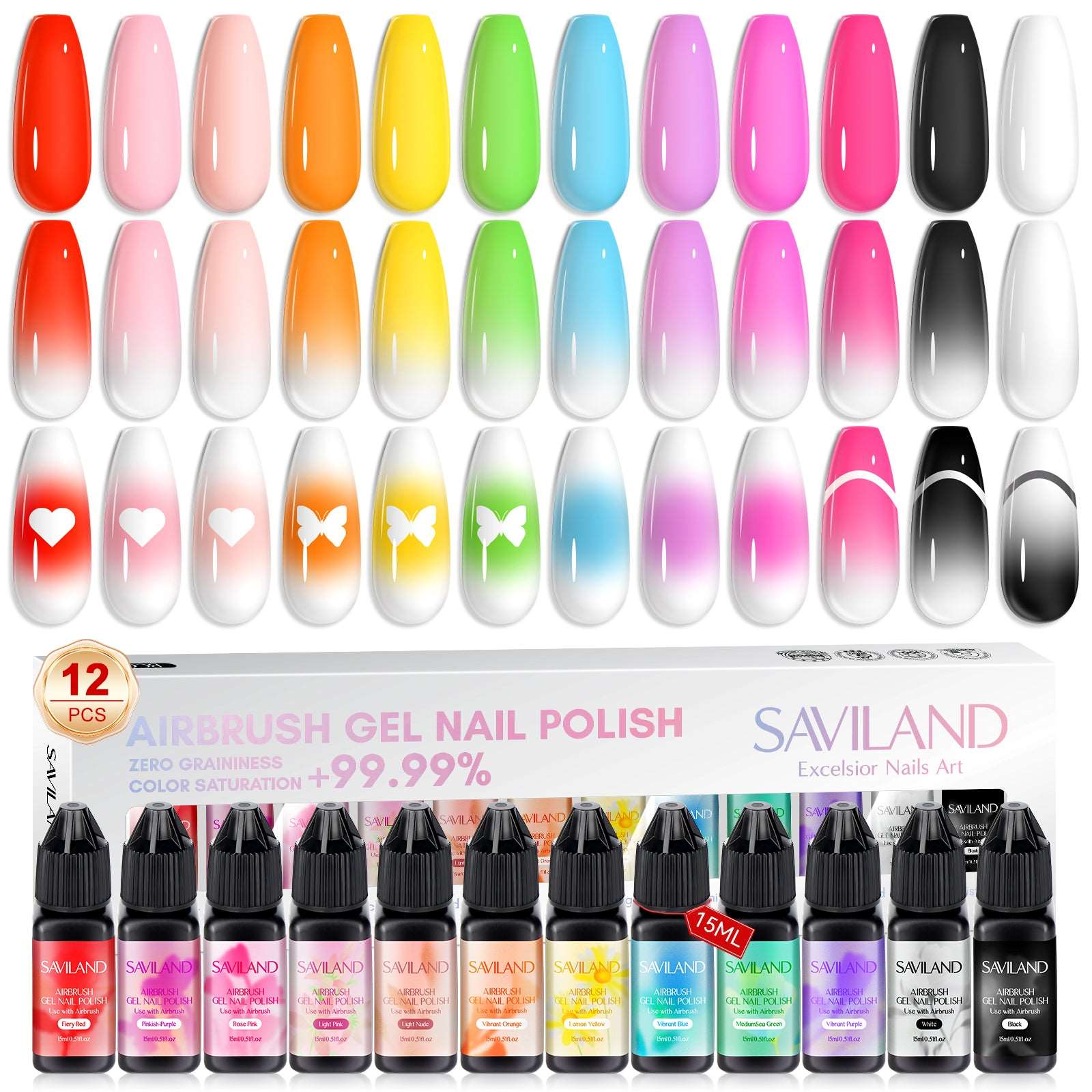 Airbrush Gel Nail Polish Set 12 Colors HEMA-Free | SAVILAND