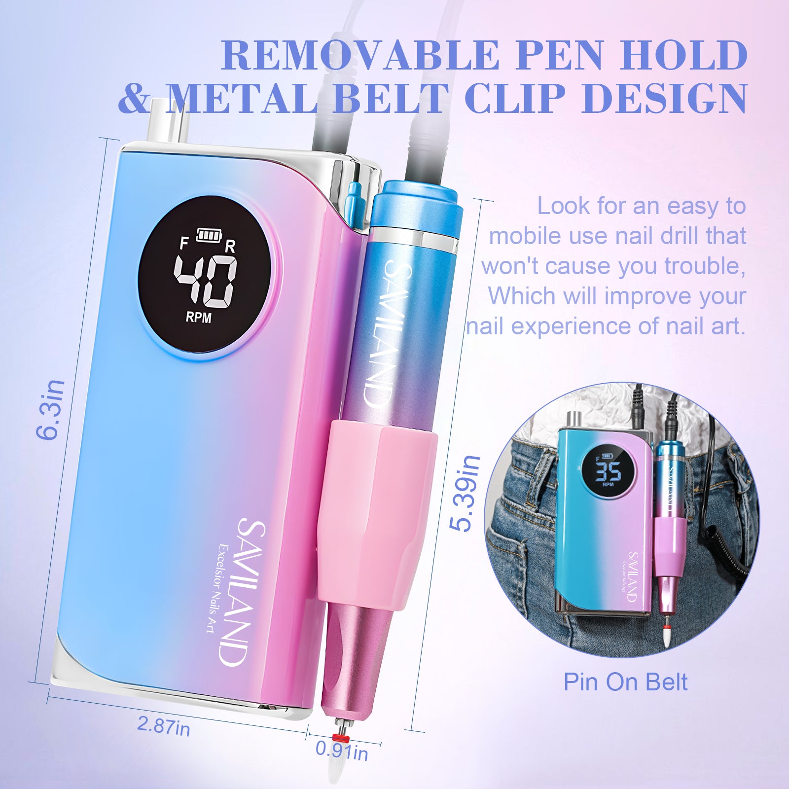Electric Nail Drill 40000RPM Rechargeable Nail File | SAVILAND