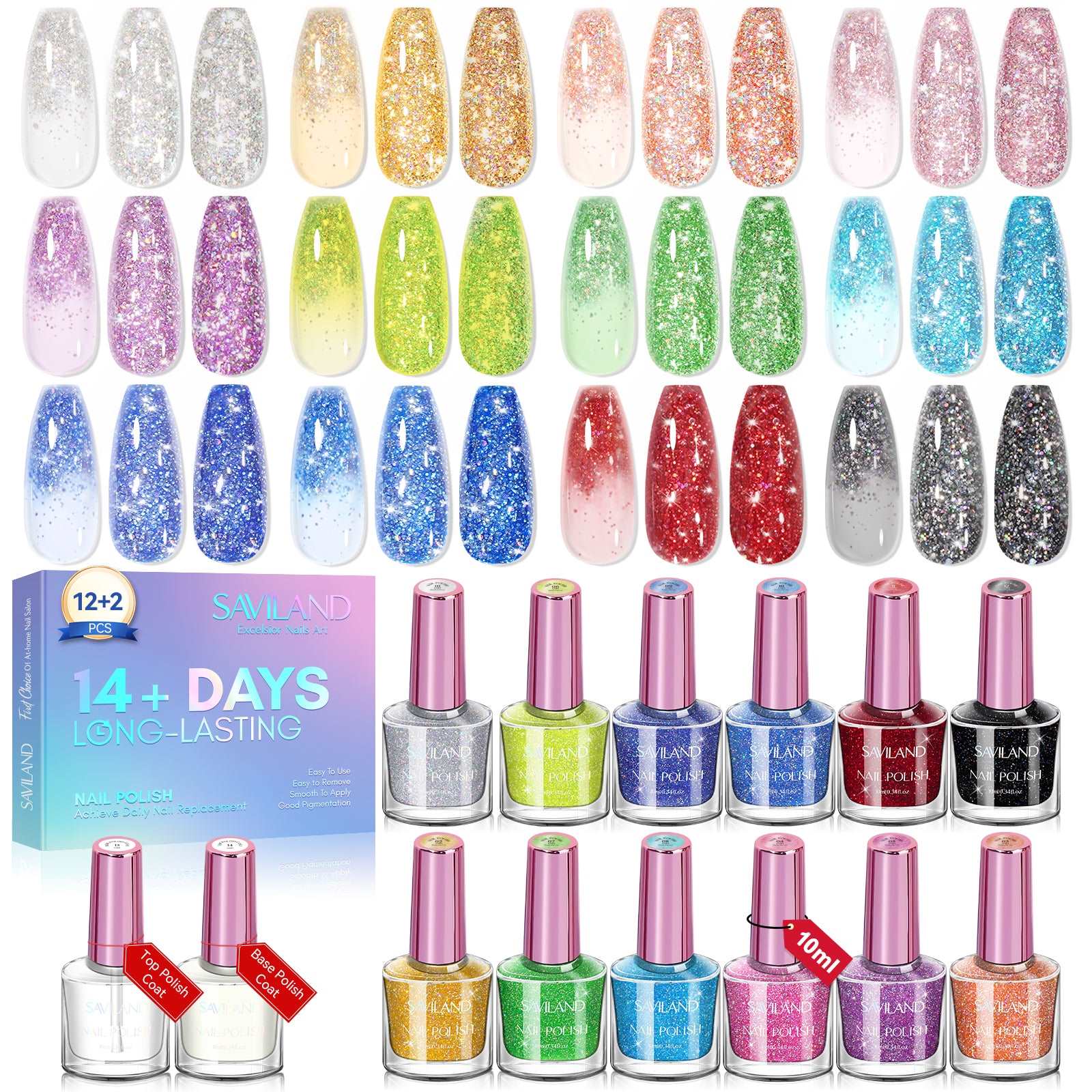 Holographic Glitter Nail Polish Set 12 Colors | SAVILAND