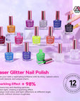 12 Colors Glitter Nail Polish With Base and Top Polish Coat