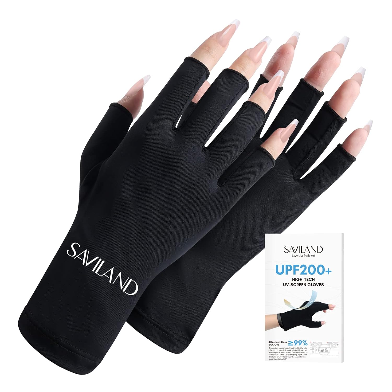 SAVILAND UV Gloves for Nails: Professional UPF200+ UV Gloves for Gel Manicures Anti UVA & UVB 999+ Gloves for Gel Nail Lamp Fingerless UV Light Gloves