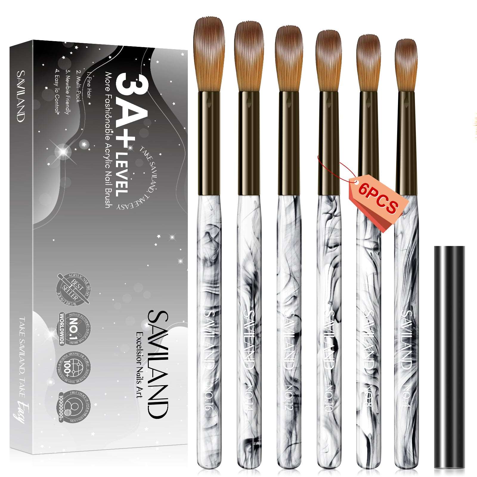 Acrylic Nail Brush Set- 6PCS Size 4/8/10/12/14/16
