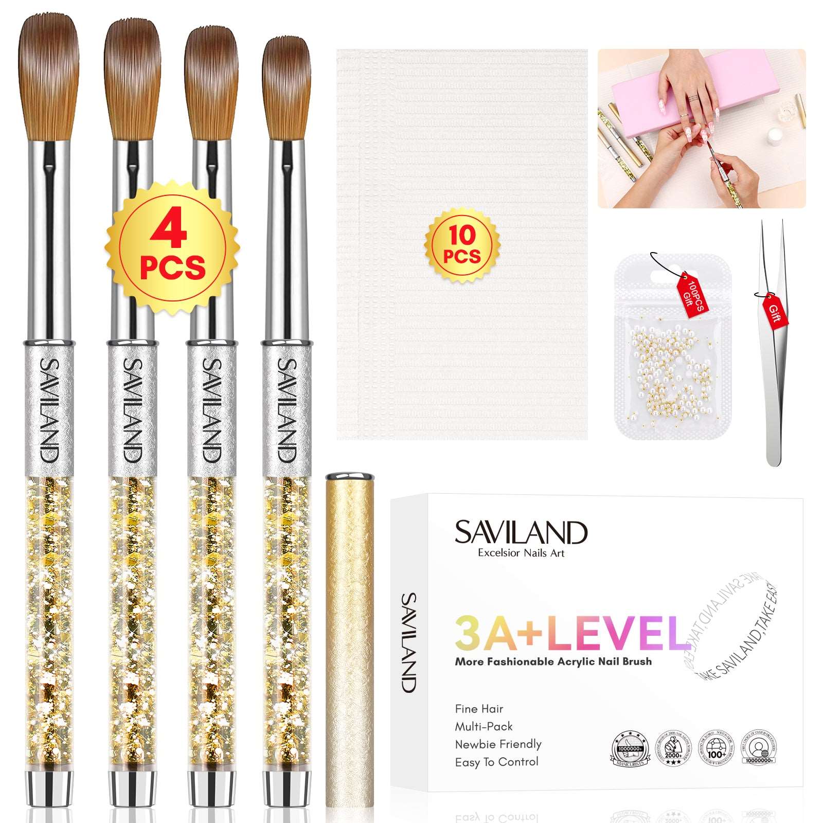4PCS Acrylic Nail Brush - Acrylic Powder Nail Brush Kit