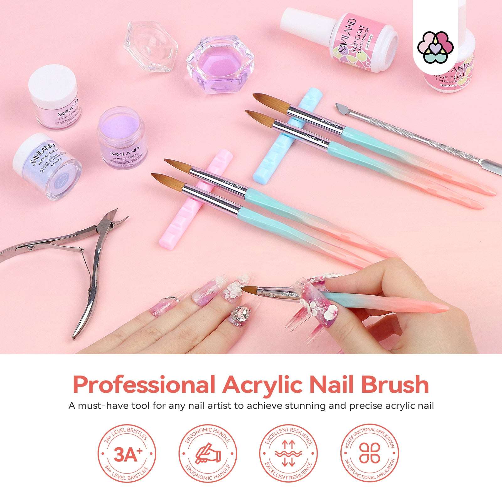 5 PCS Acrylic Nail Brush Set - Size 4/8/10/12/16