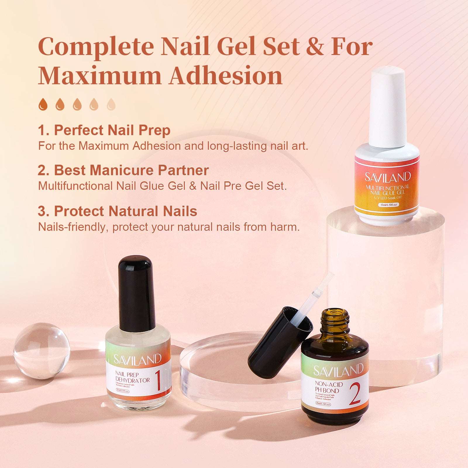 Gel Nail Glue with Nail Dehydrator and Non-acid PH Bond Nail Tools Gel Nail Kit