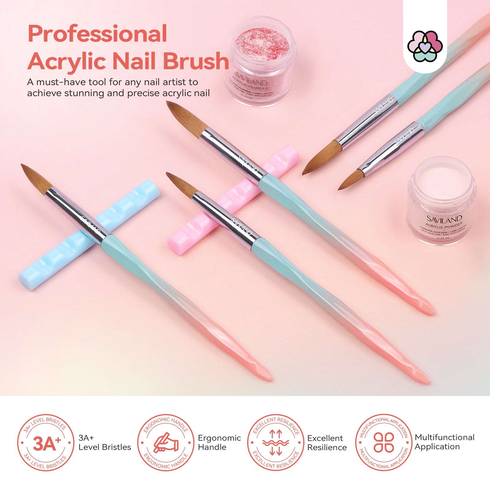 5 PCS Acrylic Nail Brush Set - Size 4/8/10/12/16