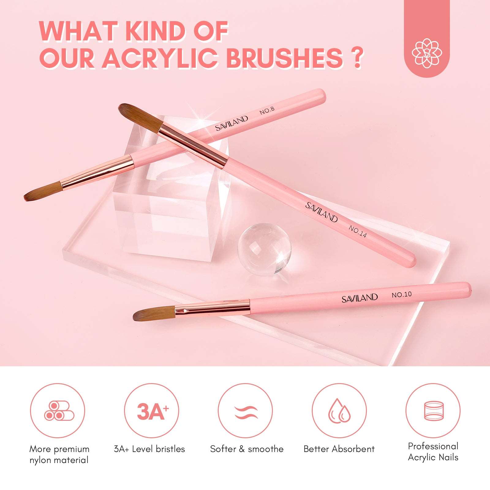 3Pcs Acrylic Nail Brush Set - Size 8/10/14
