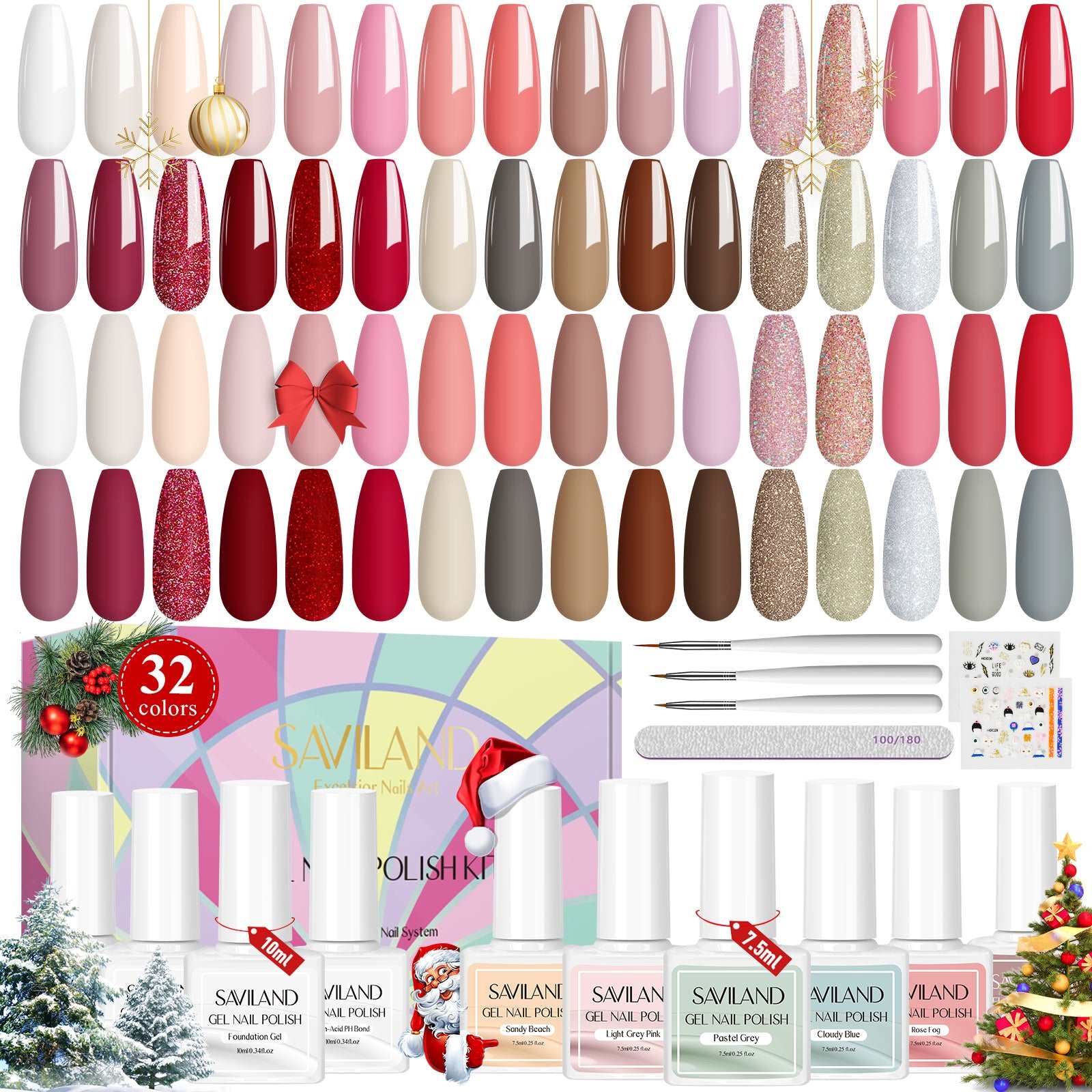 [US ONLY]42PCS - 32 Fall Colors Red Glitter Gel Polish Set
