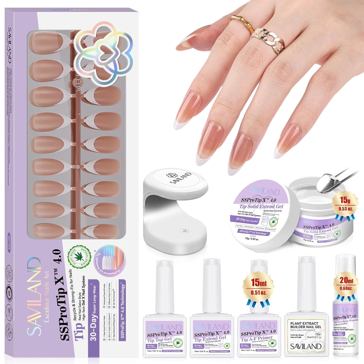 SSProTip X? Medium Almond French Tip Press On Nails Kit