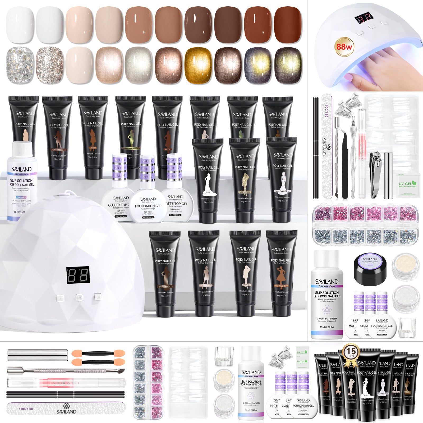 15-Color Glitter Brown Cat Eye Poly Gel Kit (Ships to US Only)