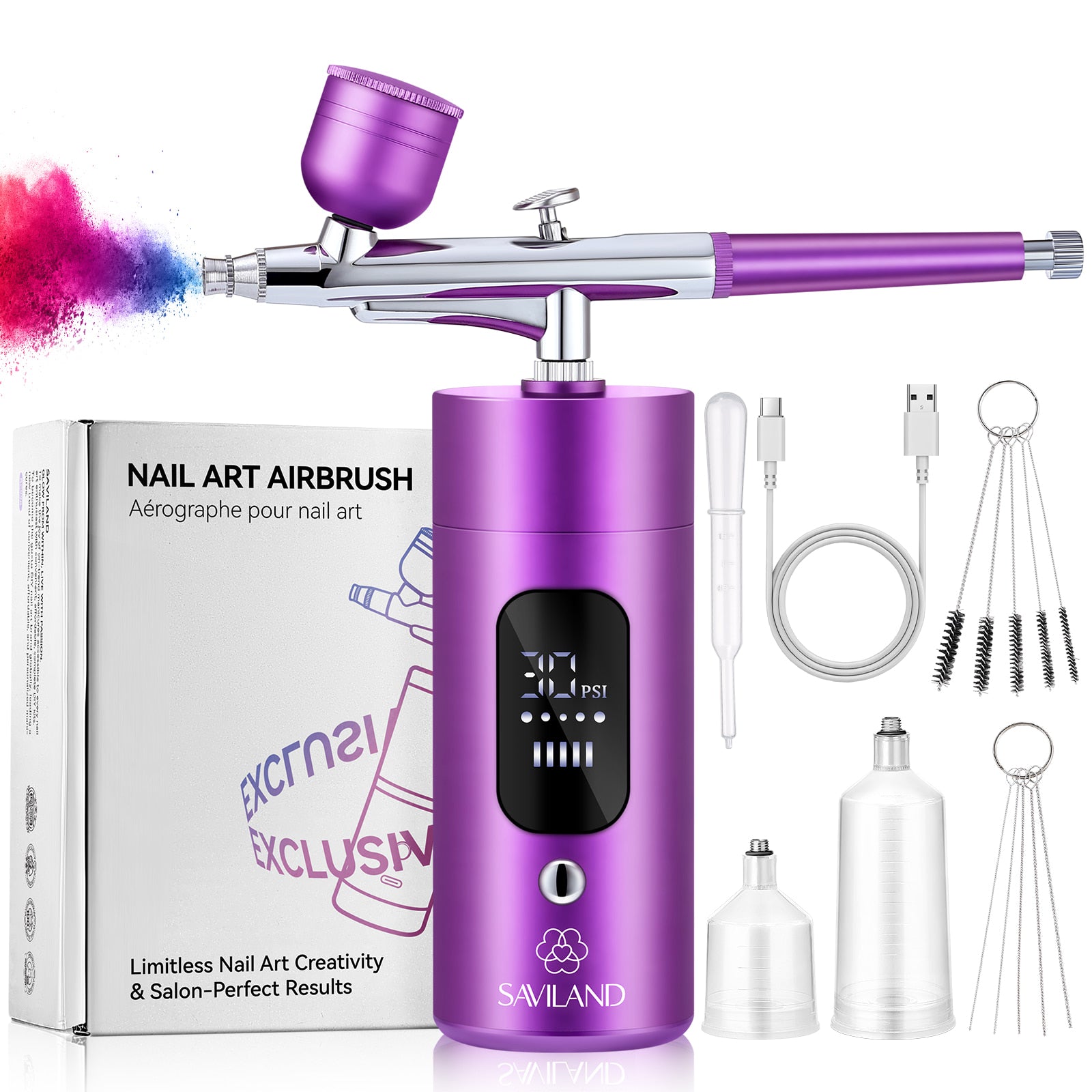 30 PSI LCD Nail Airbrush Machine with 0.3mm Nozzle – Royal Purple