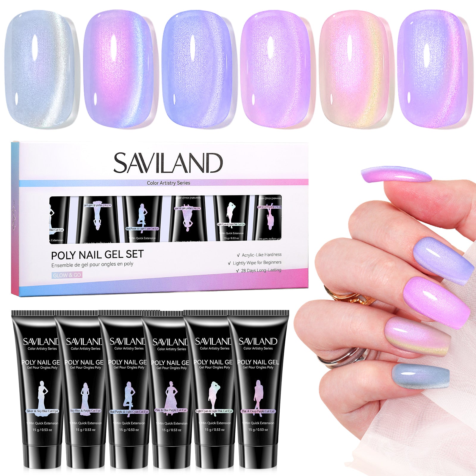 6-Color Cat Eye Poly Gel Kit with Castor Oil (Ships to US Only)