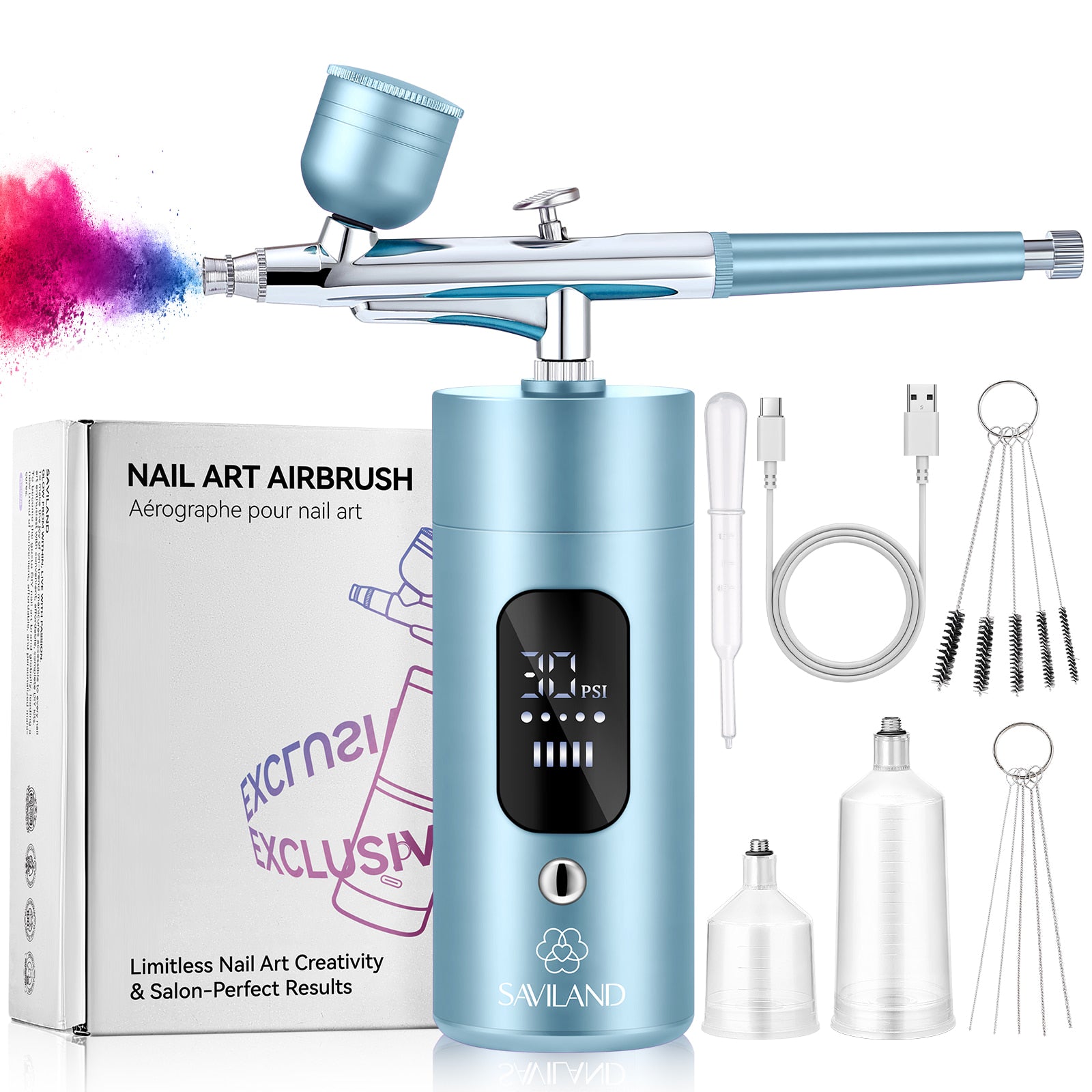 30 PSI LCD Nail Airbrush Machine with 0.3mm Nozzle – Royal Purple
