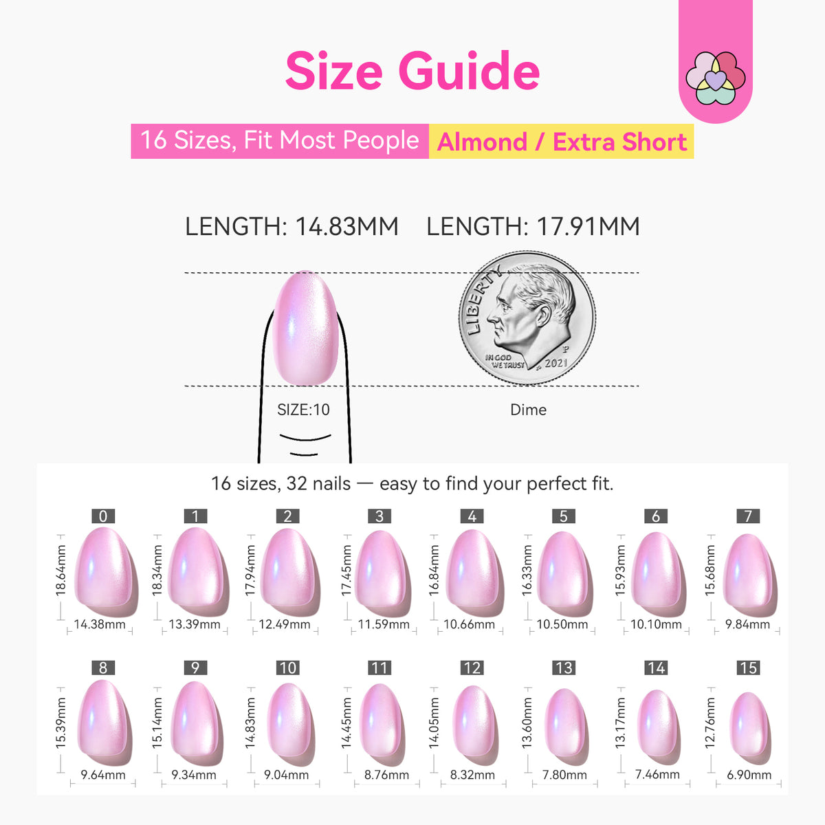 32-Piece Pink Cat Eye Extra Short Almond Press-On Nails  (Ships to US Only)