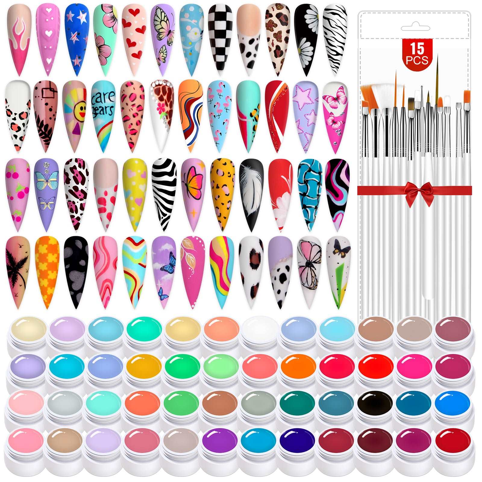 48 Colors Gel Paint Nail Kit - Gel Nail Polish Kit with 15pcs Nail Brush