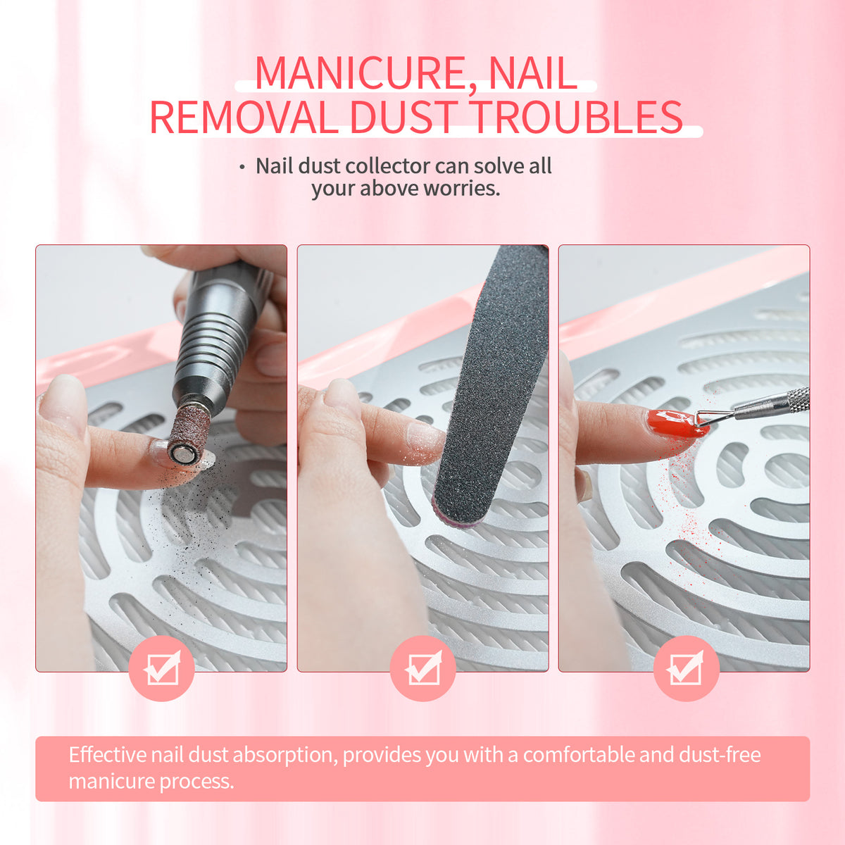 40W Nail Dust Collector with Lamp - Pink