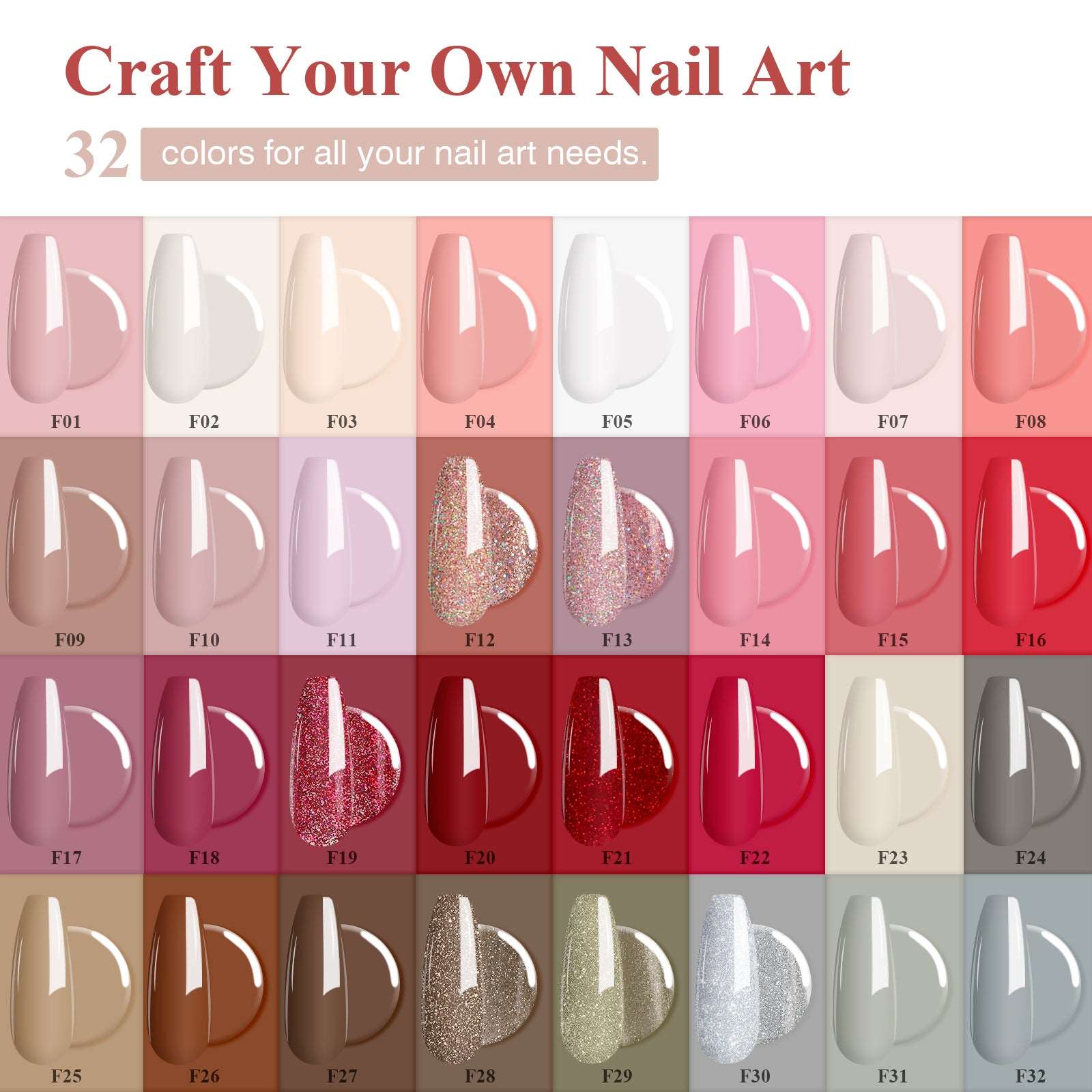 [US ONLY]42PCS - 32 Fall Colors Red Glitter Gel Polish Set