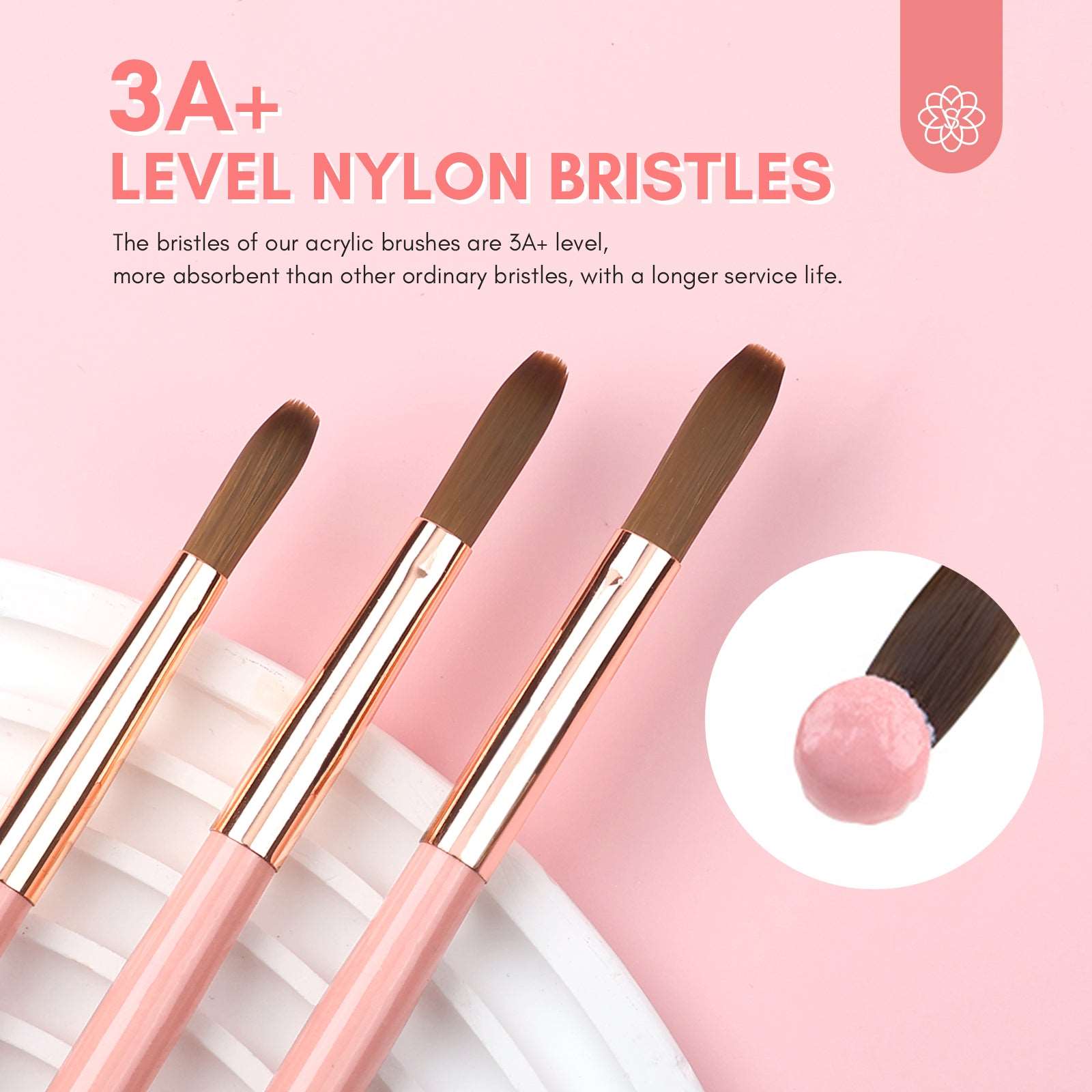 3Pcs Acrylic Nail Brush Set - Size 8/10/14