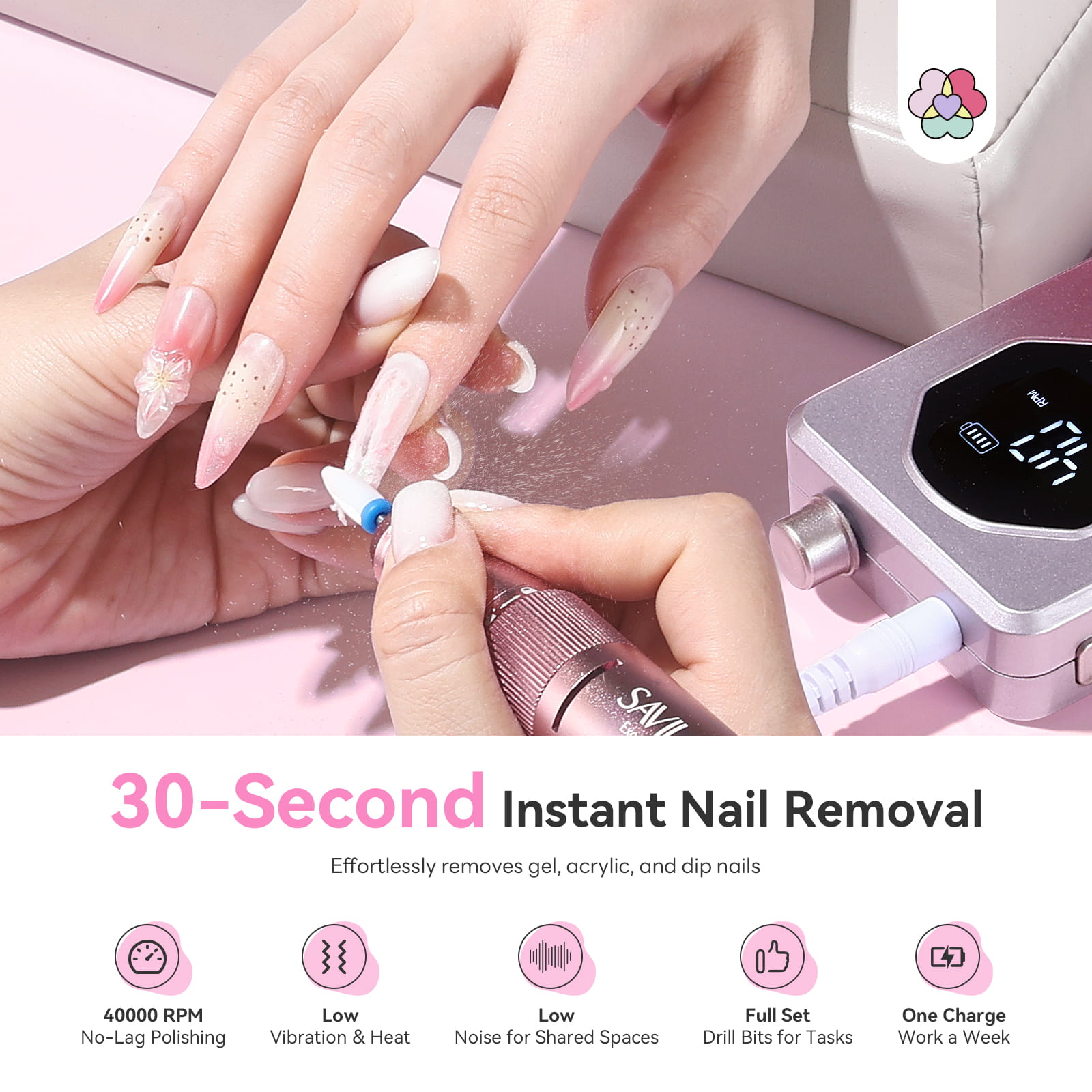 40000RPM Professional Nail Drill for 30S Fast Acrylic Removal