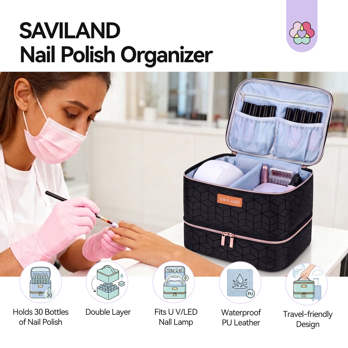 PU Leather Nail Polish Organizer Bag - Black (Ships to US Only)