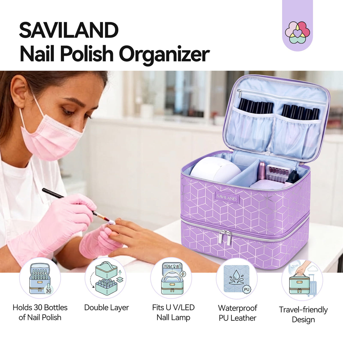 PU Leather Nail Polish Organizer Bag - Purple