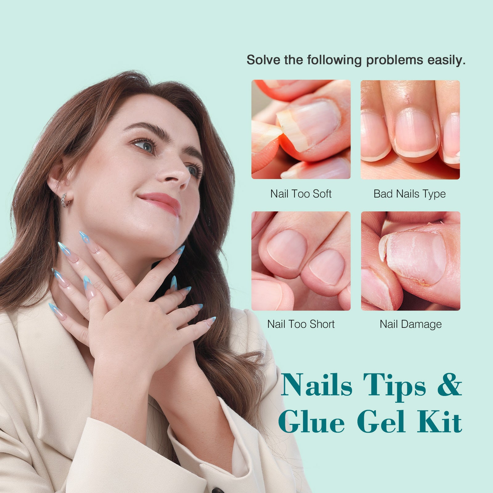 Gel Nail Kit with Lamp &amp; 500 Stiletto Nail Tips (Ships to US Only)