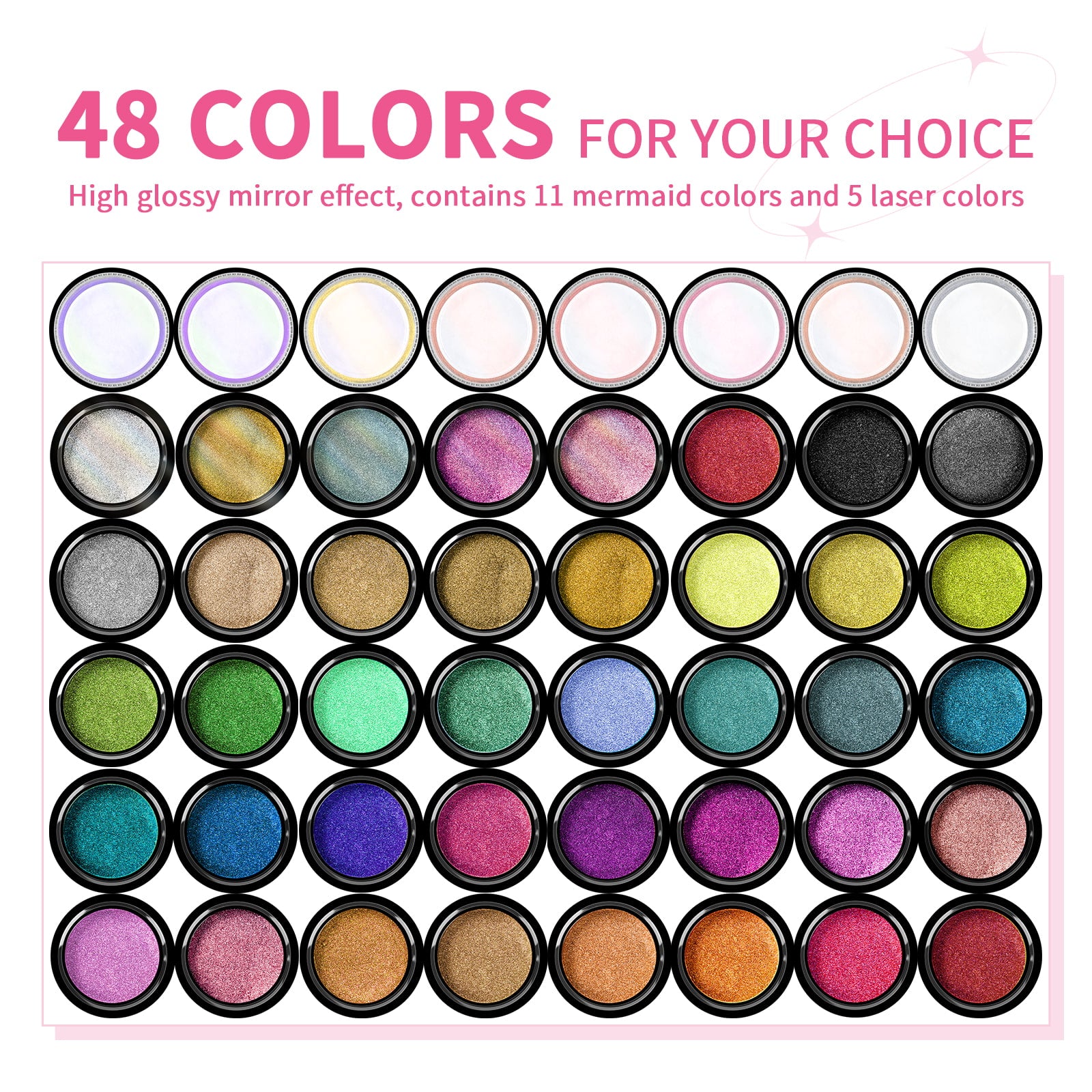 48-Color Chrome Nail Powder Set – Mirror, Aurora &amp; Holographic Effects