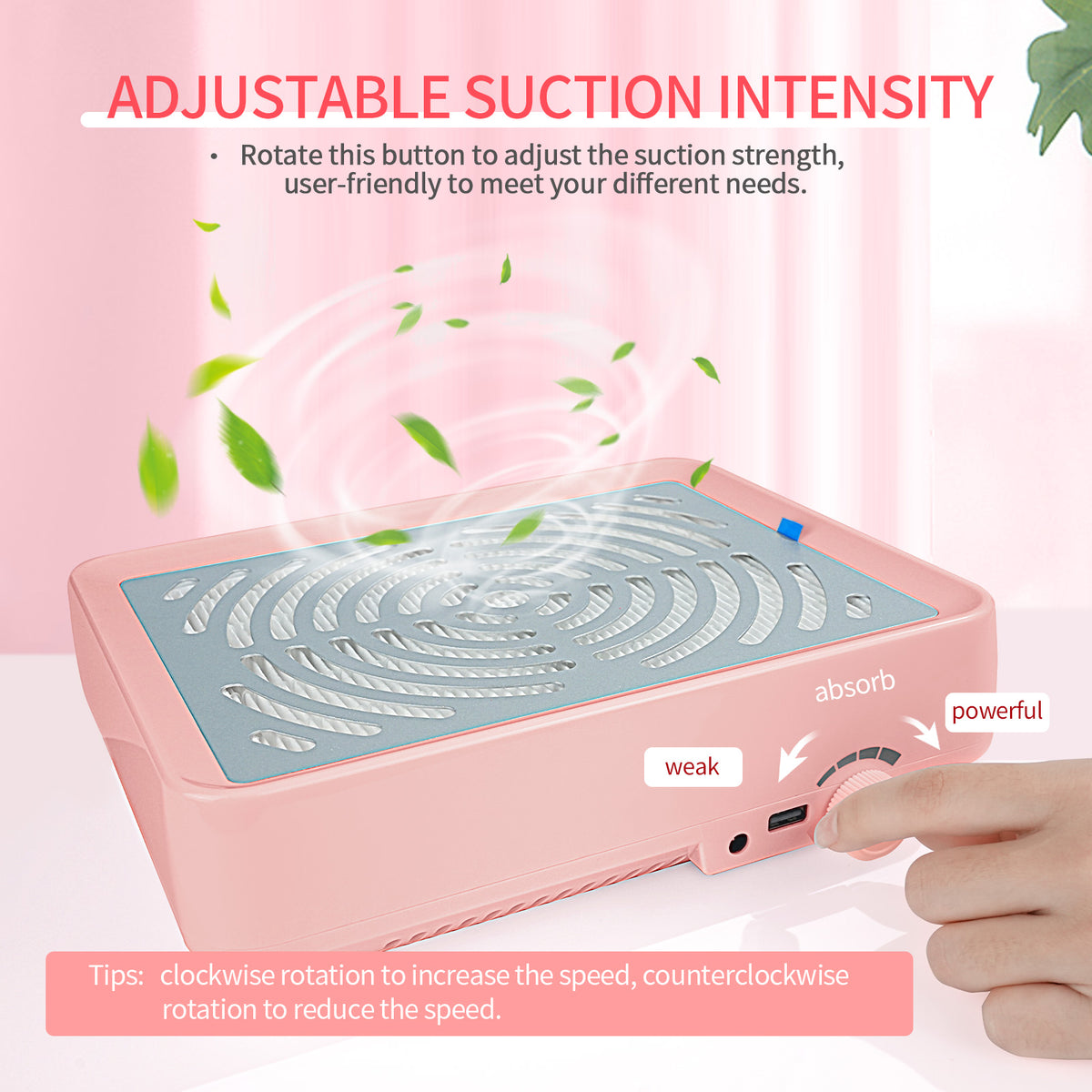 40W Nail Dust Collector with Lamp - Pink