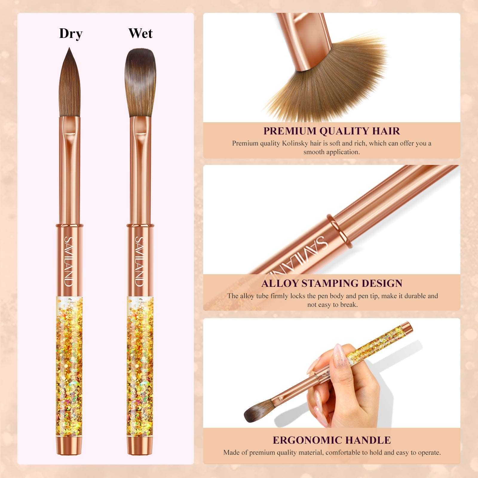 Size 10 Gold Kolinsky Acrylic Nail Brush