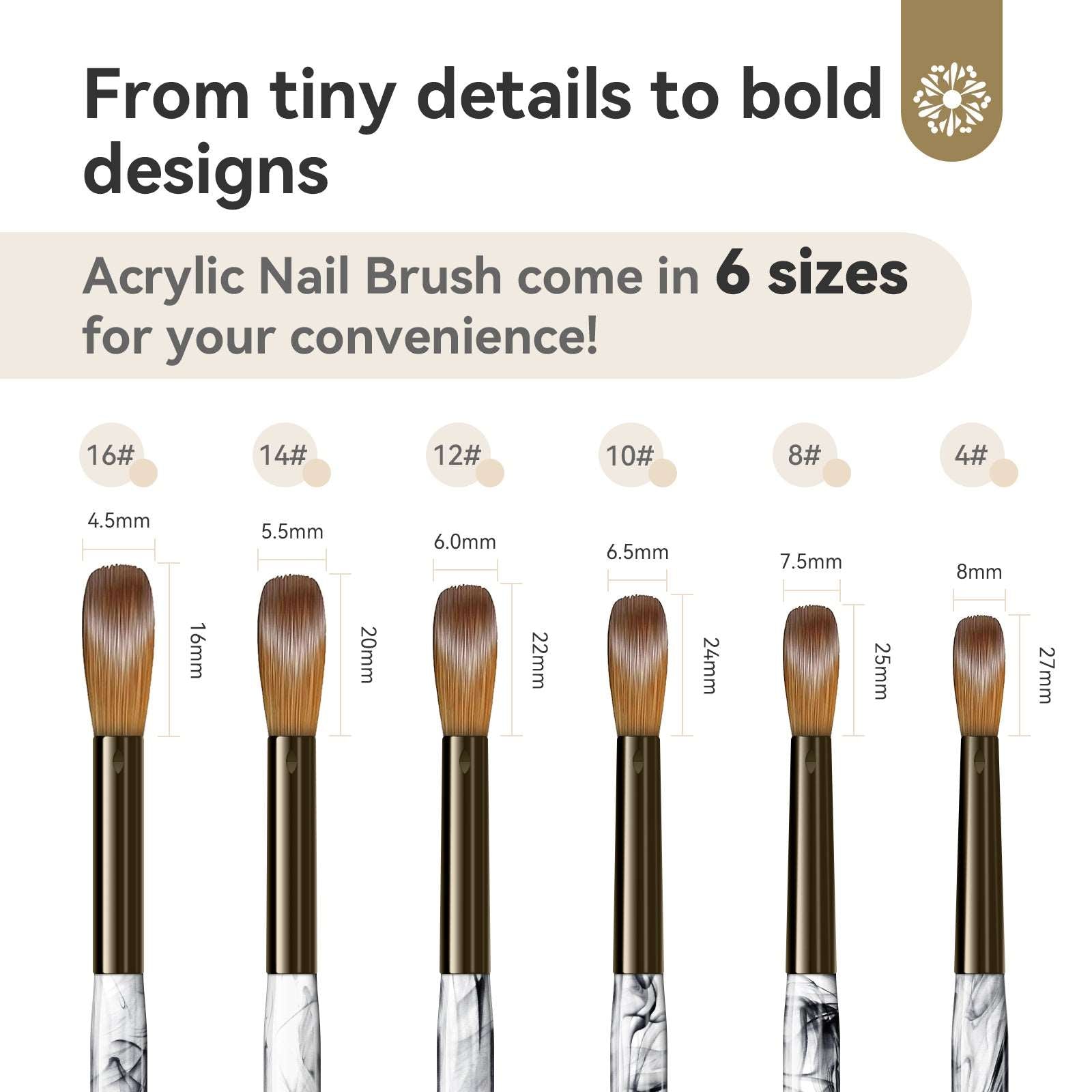Acrylic Nail Brush Set- 6PCS Size 4/8/10/12/14/16