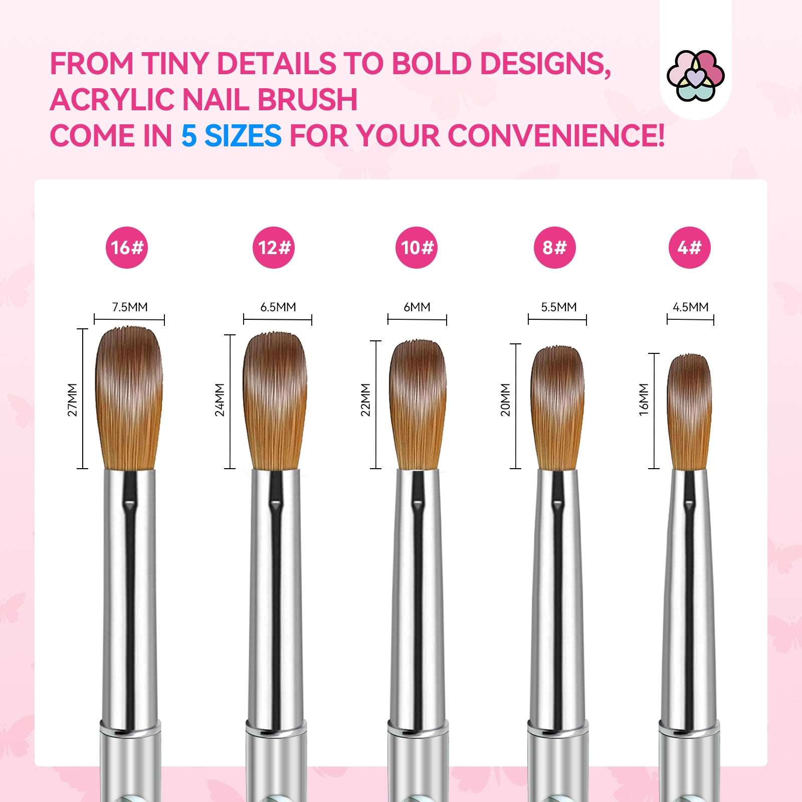 Acrylic Nail Brush Set - 5pcs Size 4/8/10/12/16