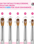 Acrylic Nail Brush Set - 5pcs Size 4/8/10/12/16