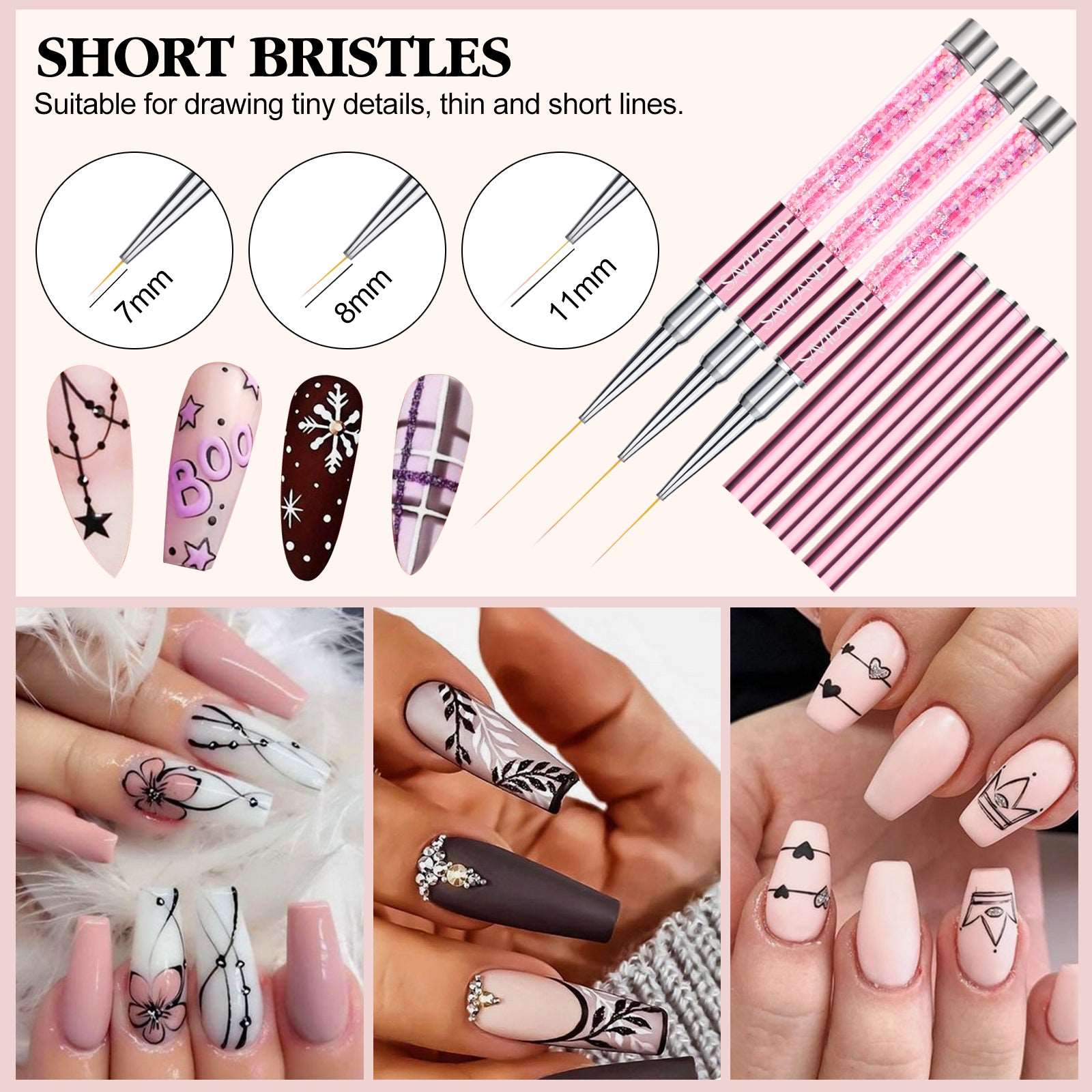 6PCS Rose Gold Art Nail Liner Brushes Set