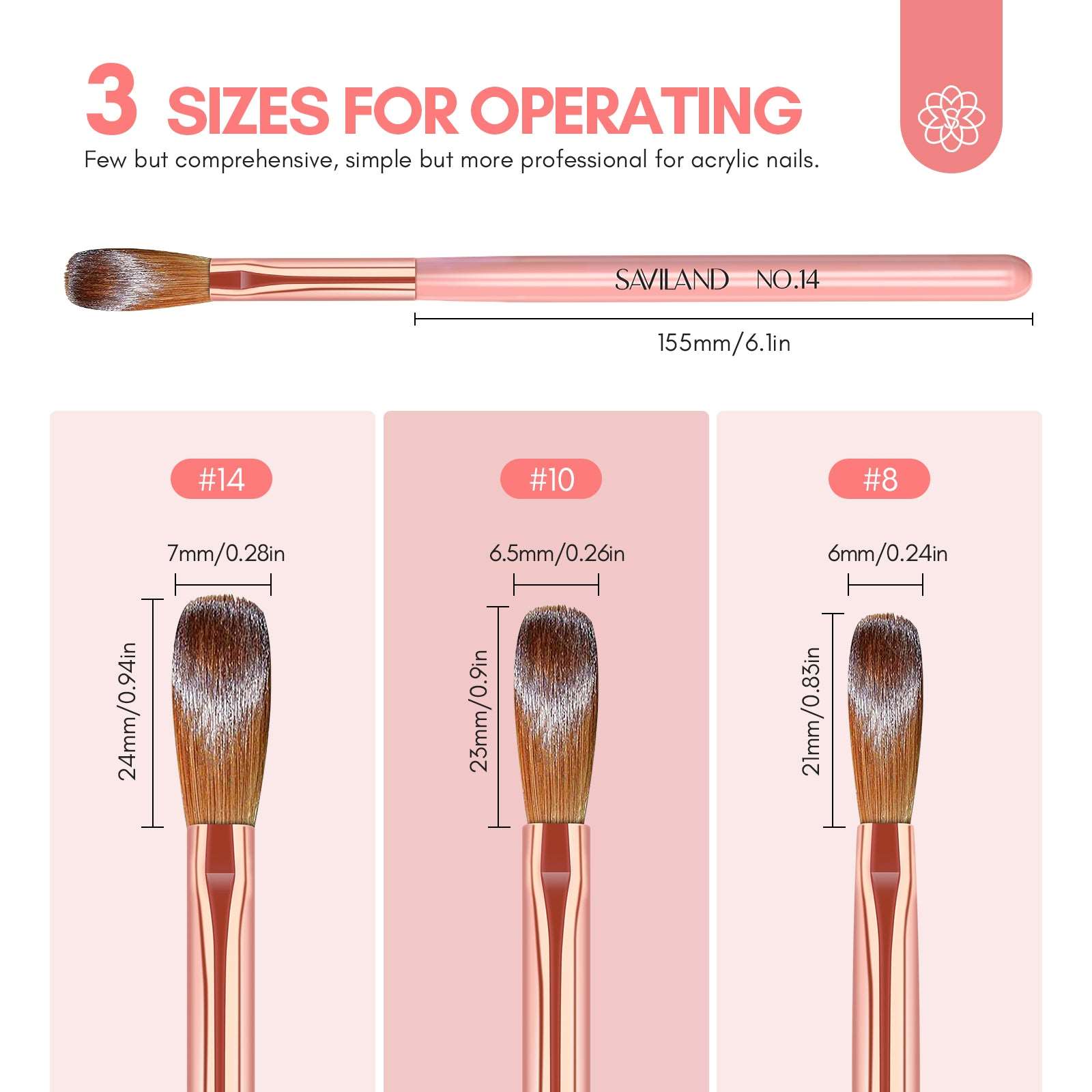 3Pcs Acrylic Nail Brush Set - Size 8/10/14