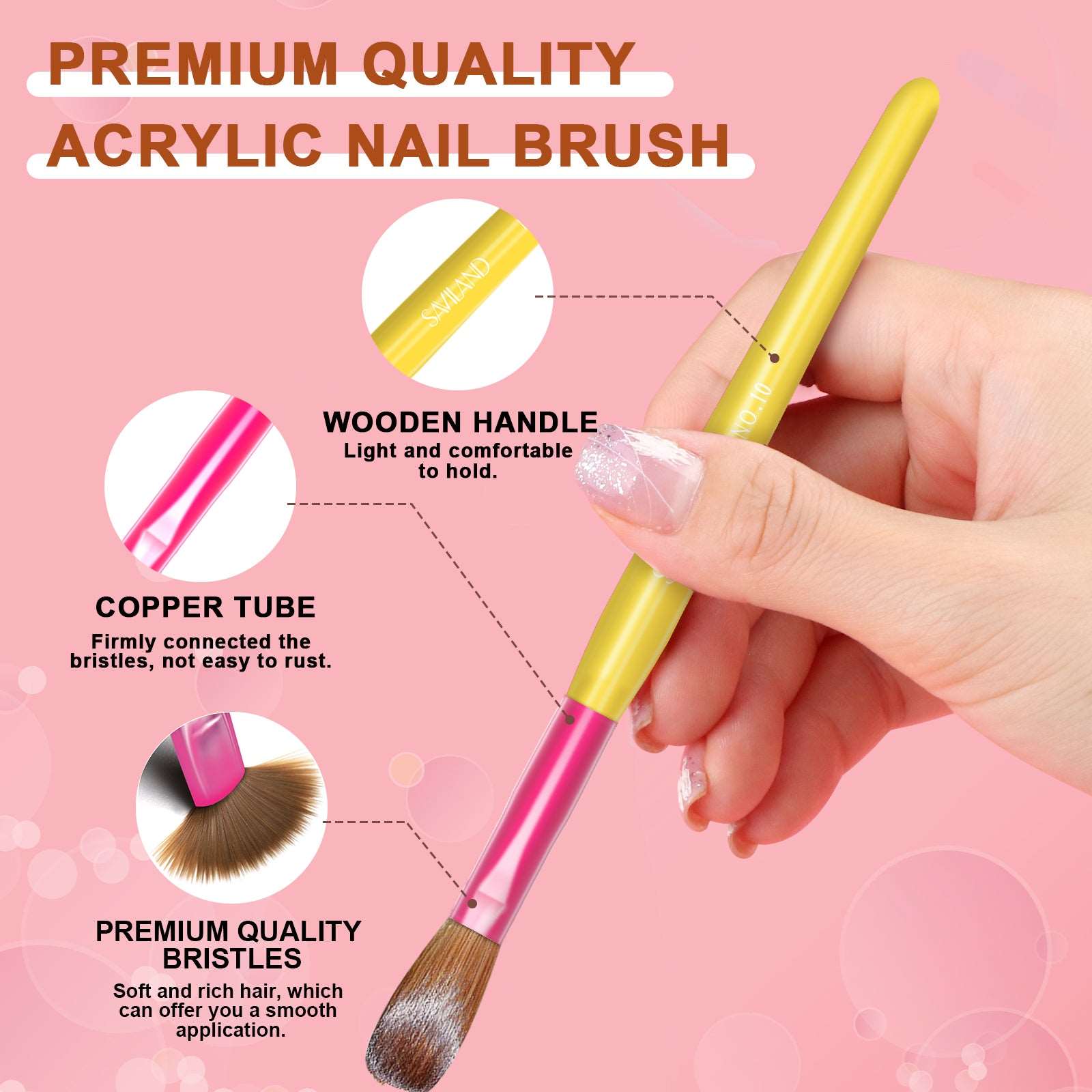 7PCS Rainbow Colorful Acrylic Nail Brush Set - Size 6/8/10/12/14/16/18
