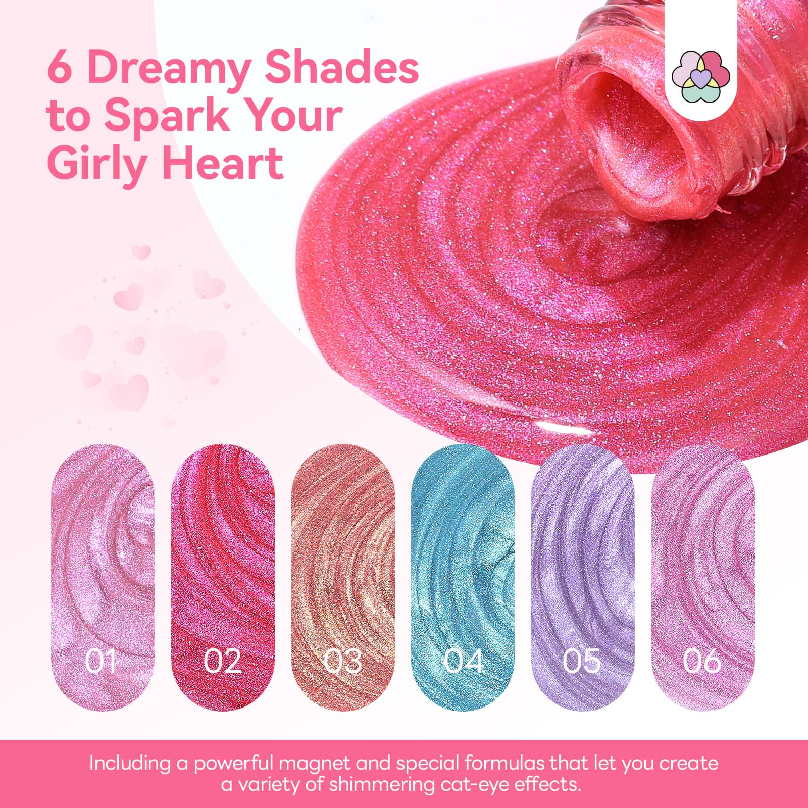6-Color Romantic Cat Eye Nail Polish Set (Ships to US Only)