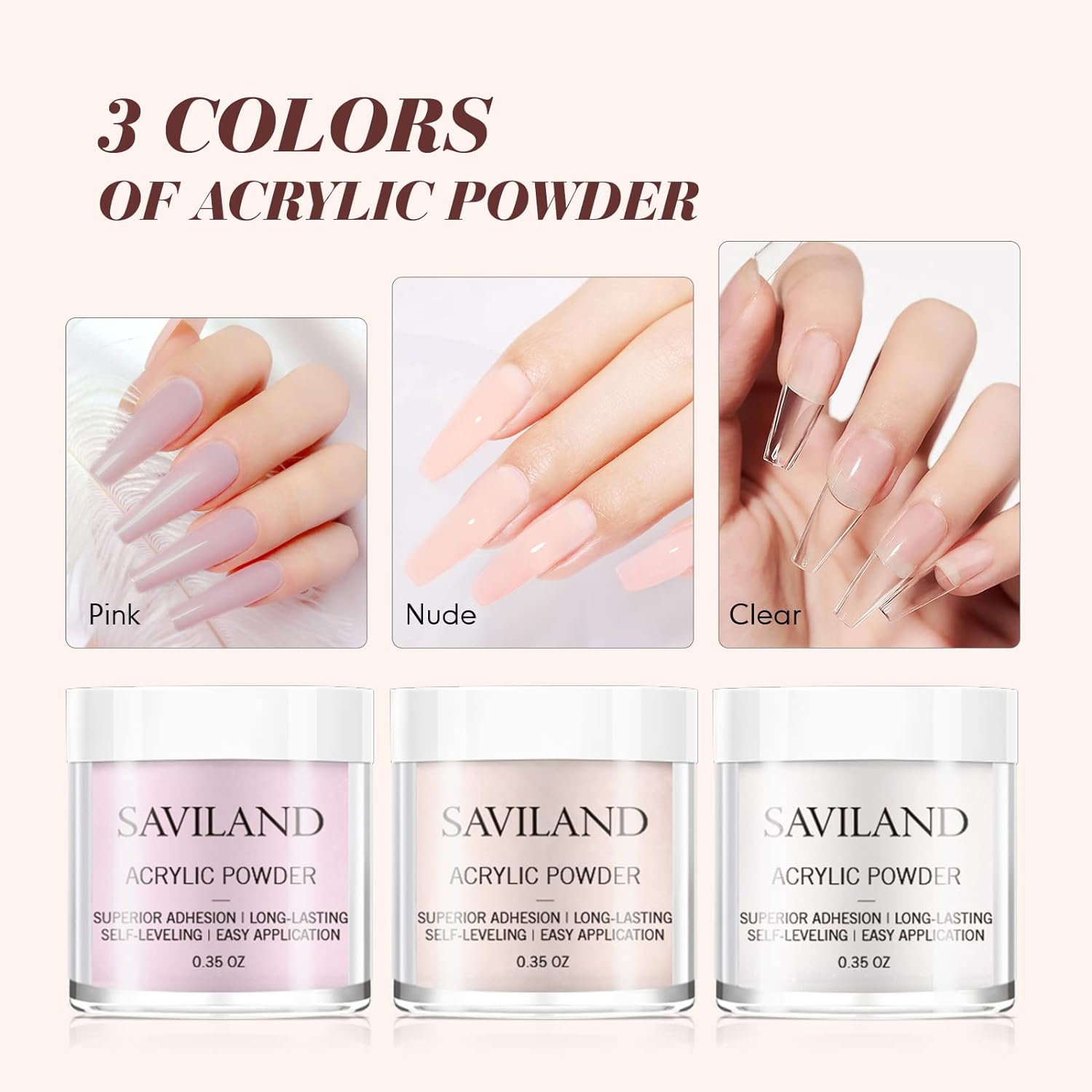 3 colors of acrylic powder