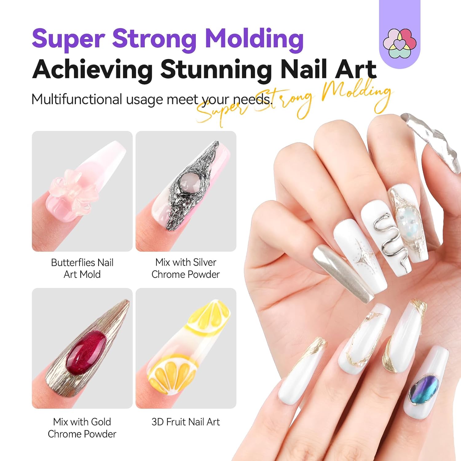 3D Nail Gel Kit with Chrome Powder &amp; Molds (Ships to US Only)