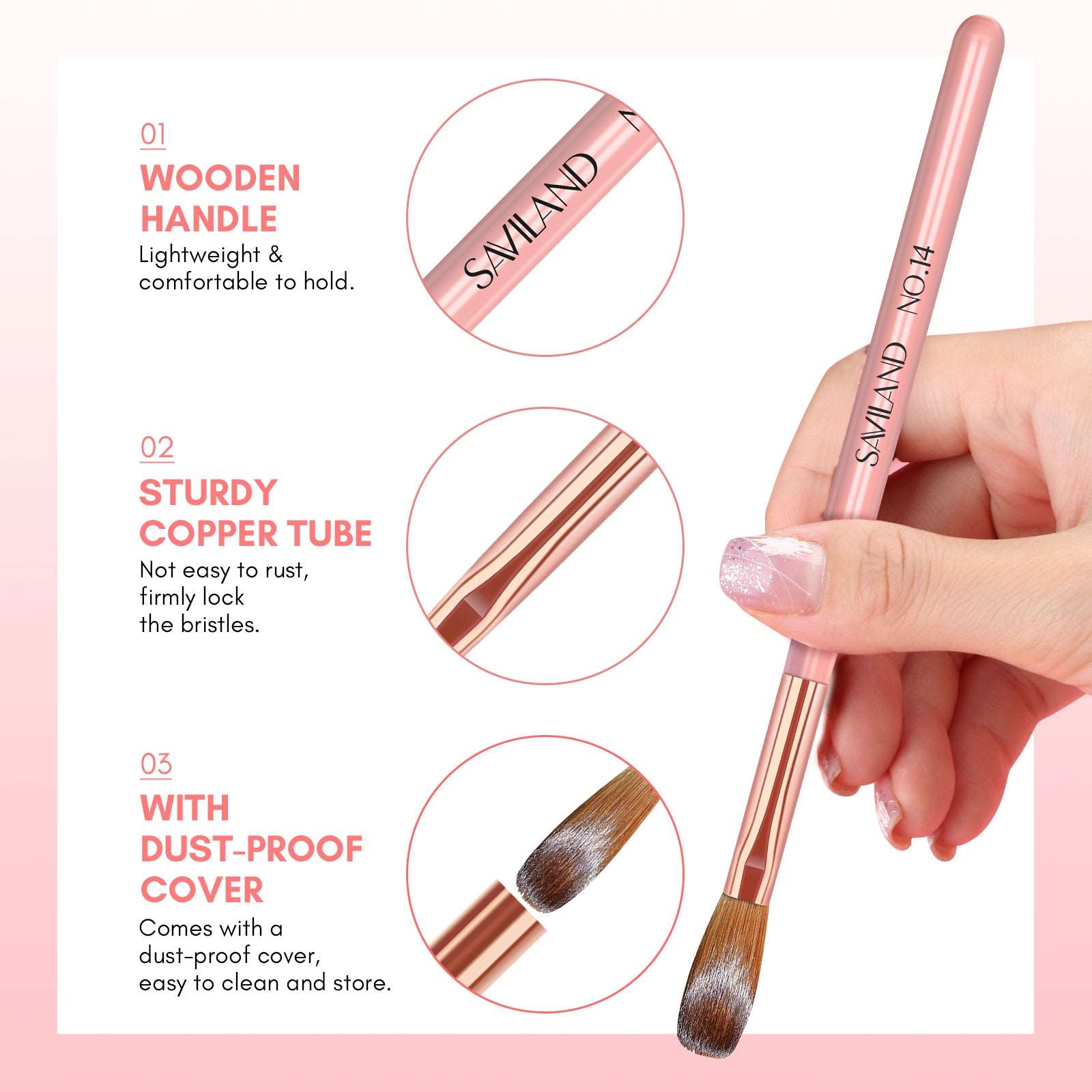 3Pcs Acrylic Nail Brush Set - Size 8/10/14