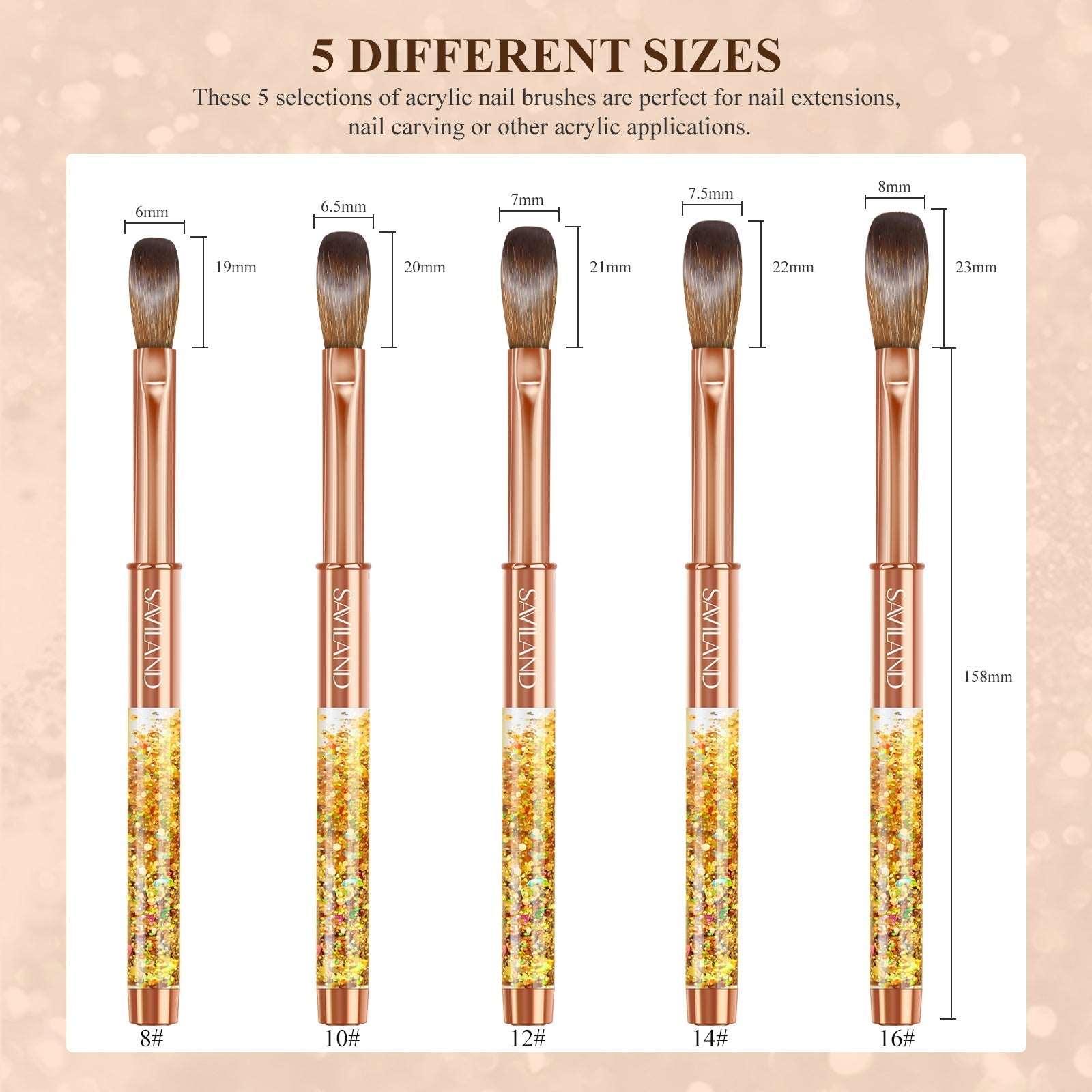 Size 10 Gold Kolinsky Acrylic Nail Brush