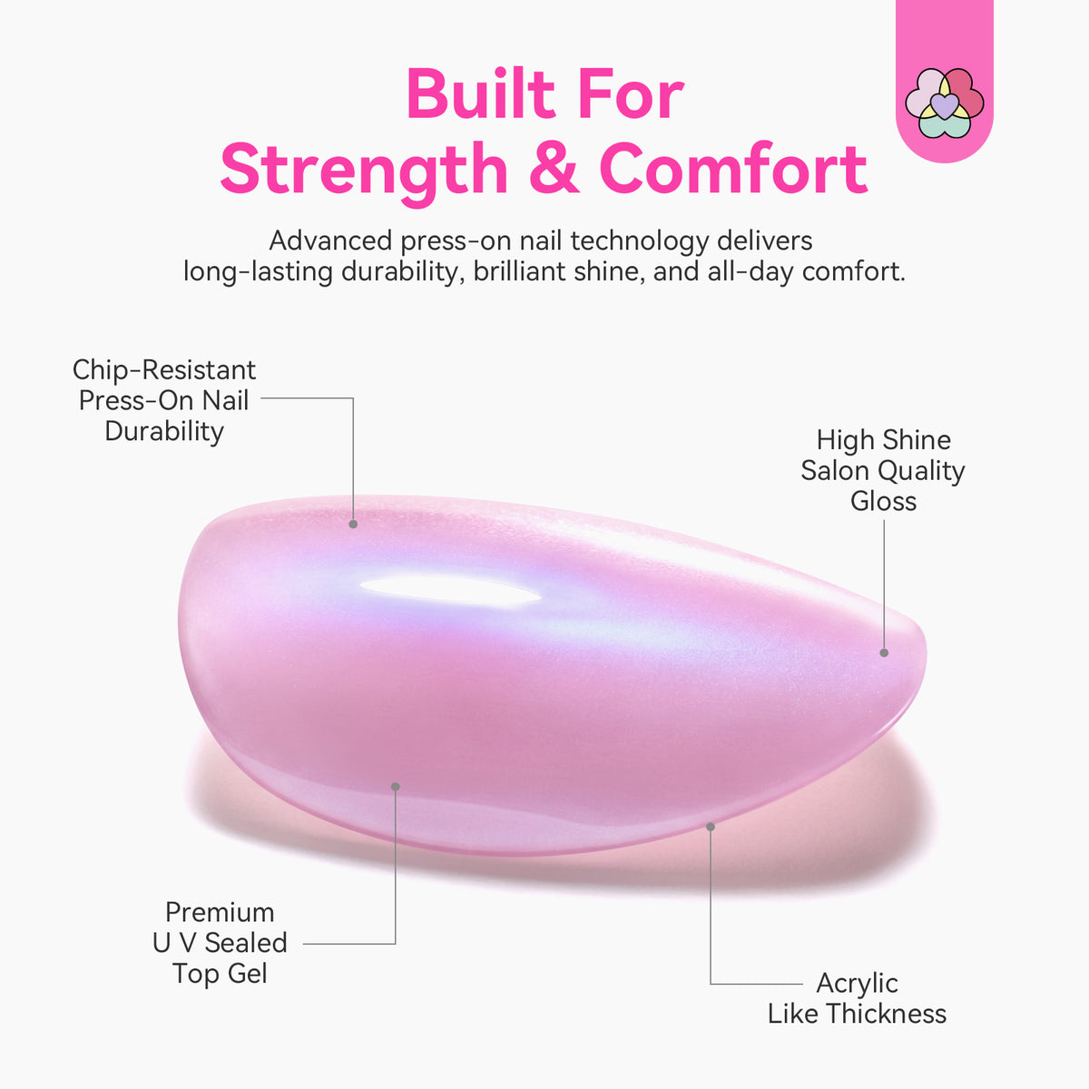 32-Piece Pink Cat Eye Extra Short Almond Press-On Nails  (Ships to US Only)